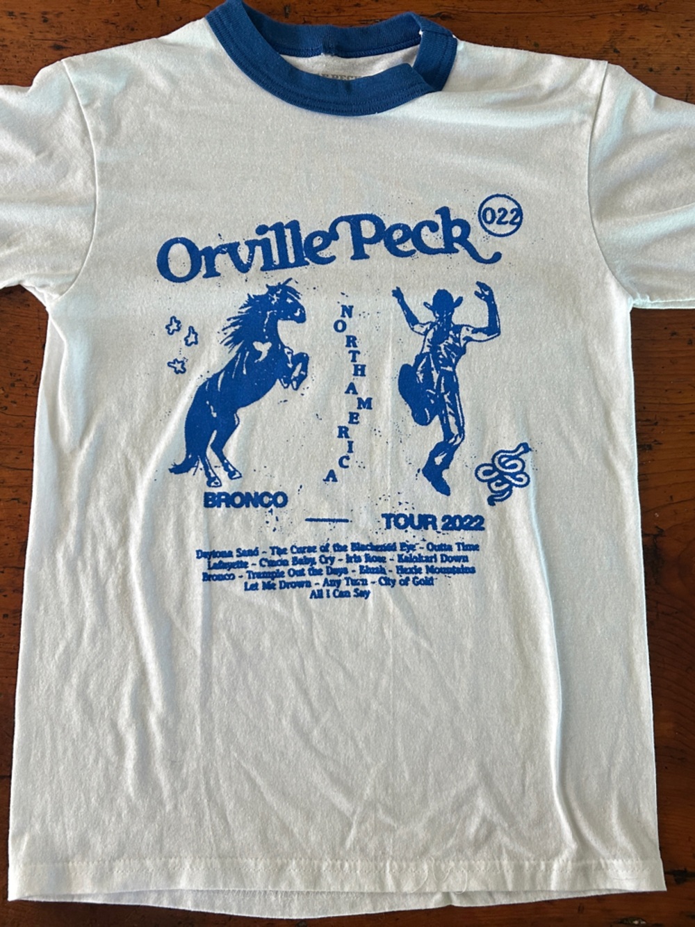 Orville Peck Concert White and Blue Graphic Ringer T‑Shirt